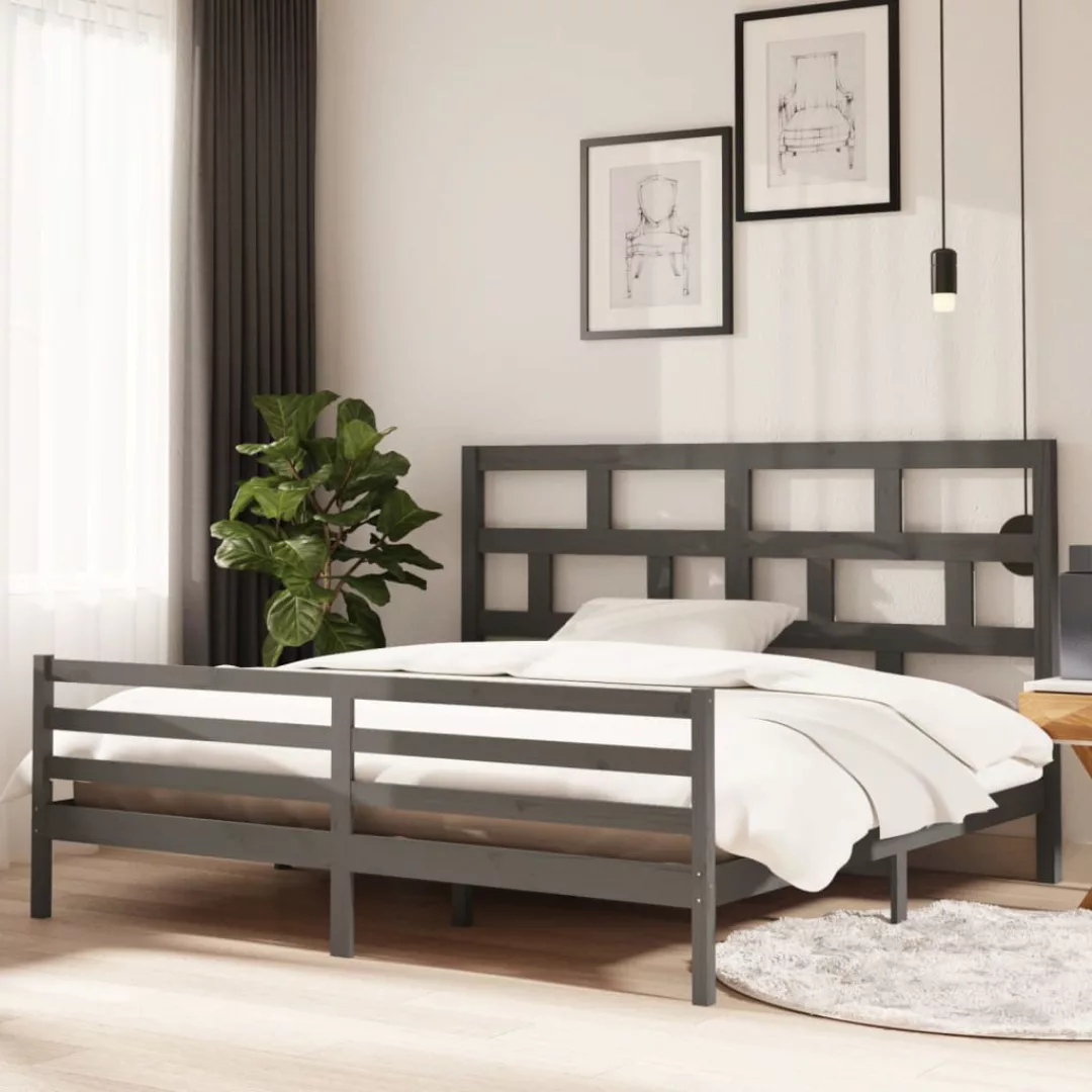 vidaXL Bettgestell Massivholzbett Grau Kiefer 200x200 cm Bett Bettgestell D günstig online kaufen