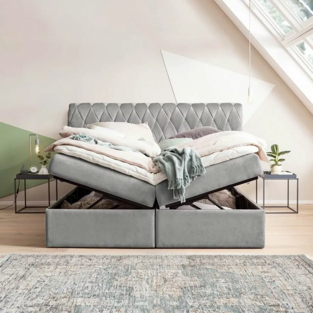 BettCo Stauraumbett Boxspringbett mit Bettkasten Lyon (in Silber Samt, 200 günstig online kaufen