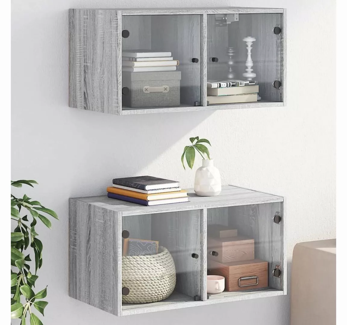 vidaXL Fächerschrank Wandschränke mit Glastüren 2 Stk. Grau Sonoma 68,5x37x günstig online kaufen