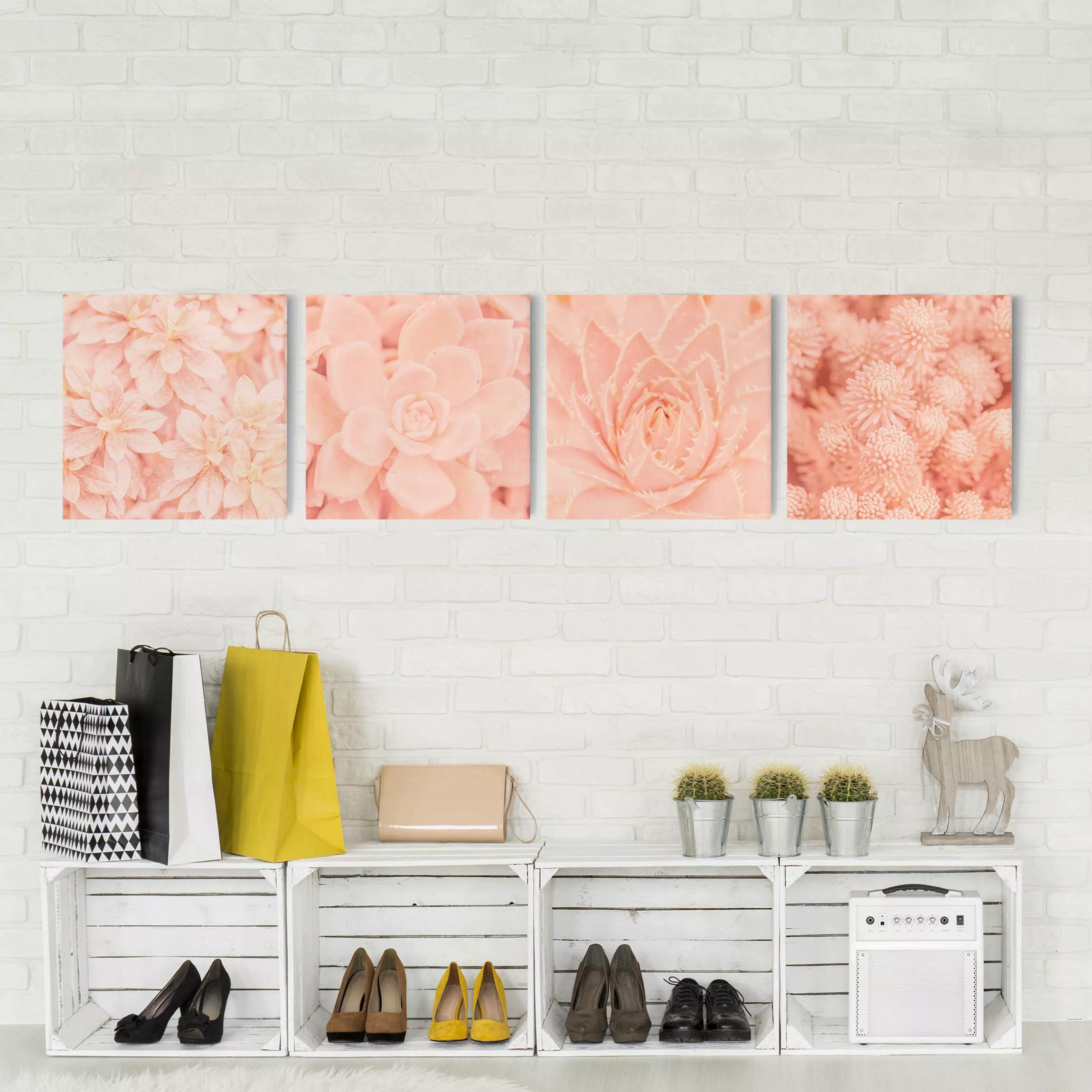 4-teiliges Leinwandbild Blumen - Quadrat Rosa Blütenzauber günstig online kaufen