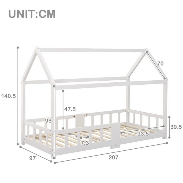 Flieks Kinderbett, Kiefernholz Hausbett mit Tafel und Rausfallschutz 90x200 günstig online kaufen