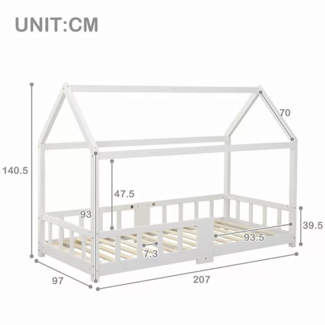Flieks Kinderbett (1-tlg), Kiefernholz Hausbett mit Tafel 90x200cm günstig online kaufen
