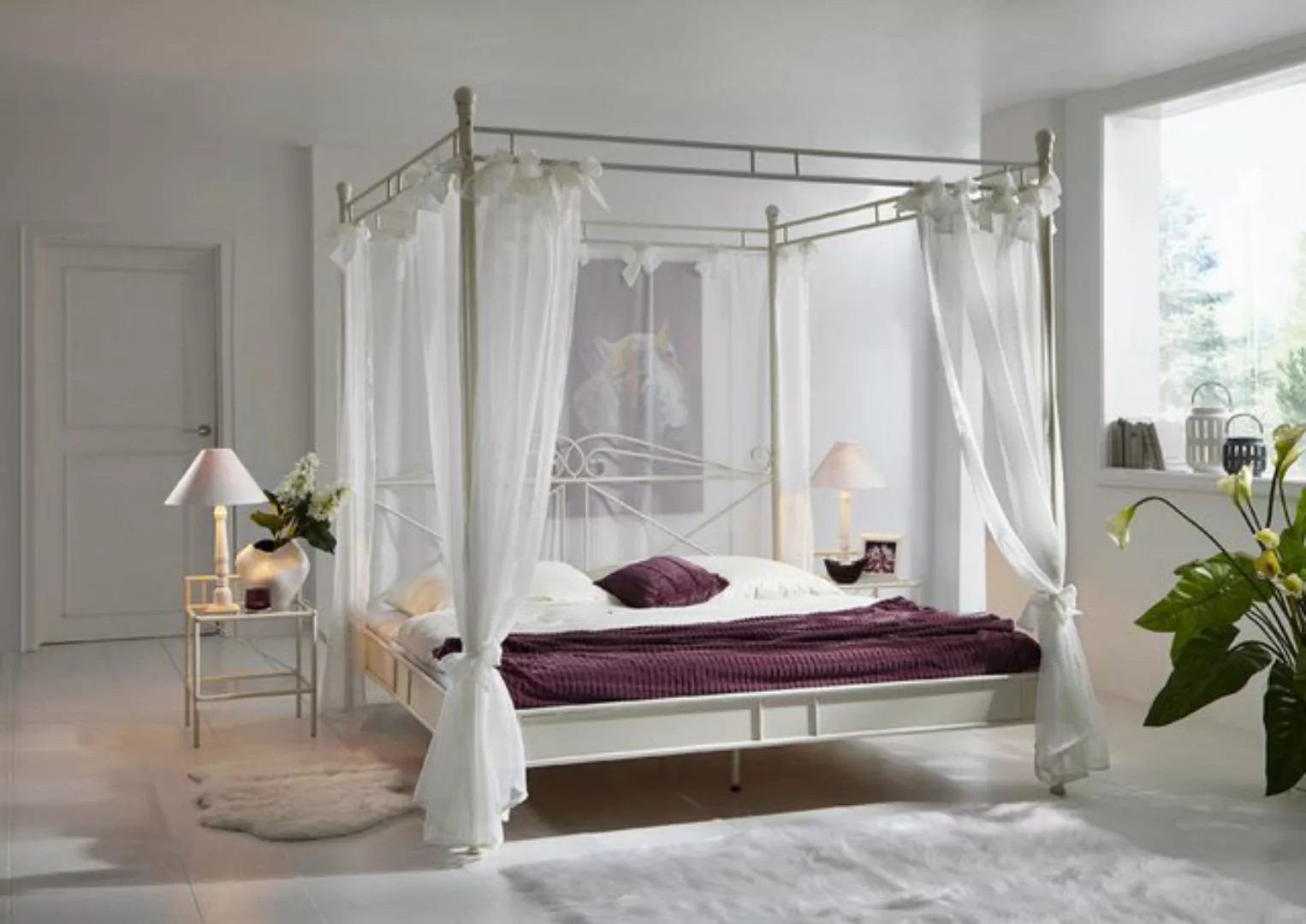 Junado® Himmelbett Venezia, Doppelbett, mit Vorhang, nostalgisches Flair, o günstig online kaufen