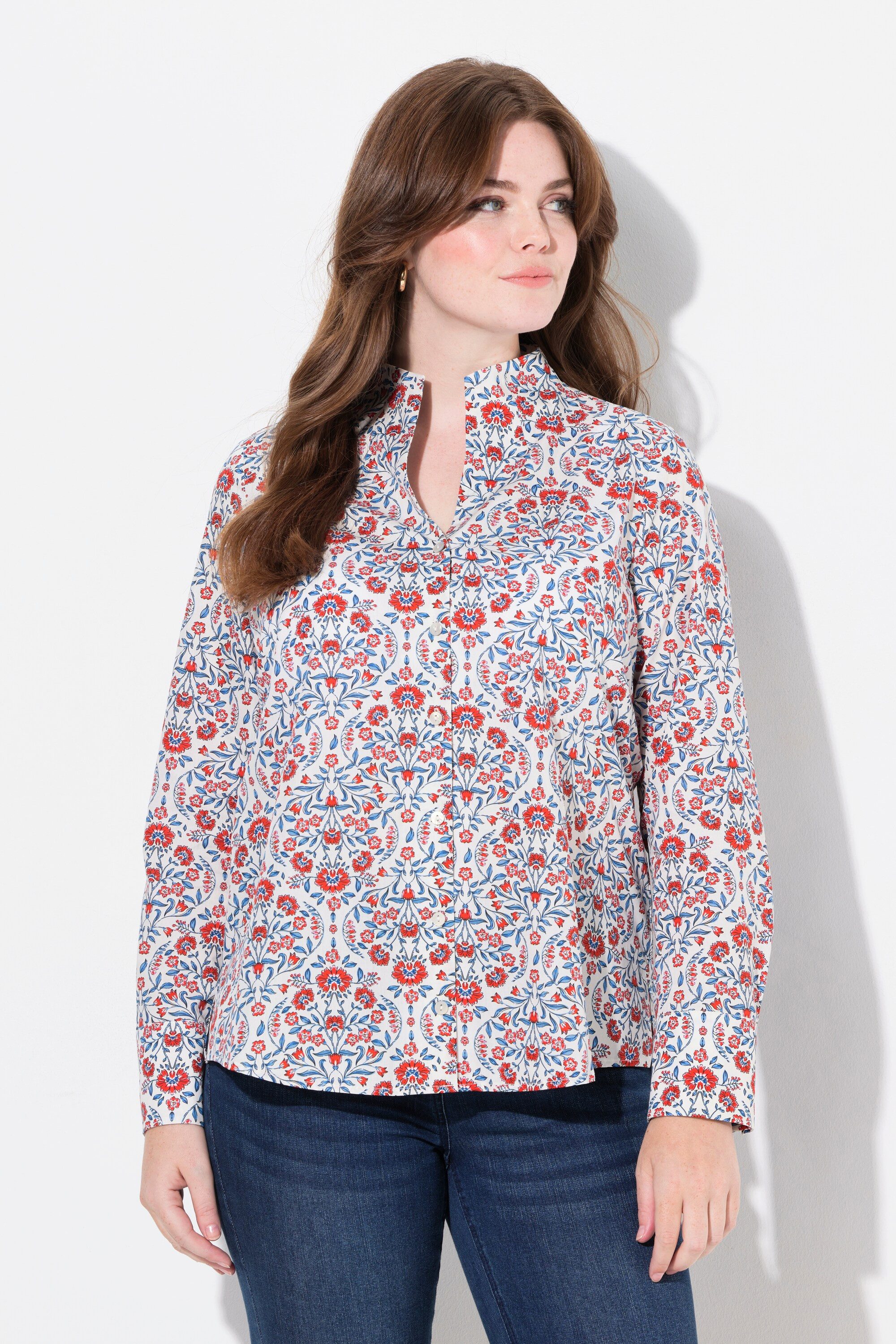 Ulla Popken Longbluse Bluse Landhausdruck Kelchkragen günstig online kaufen