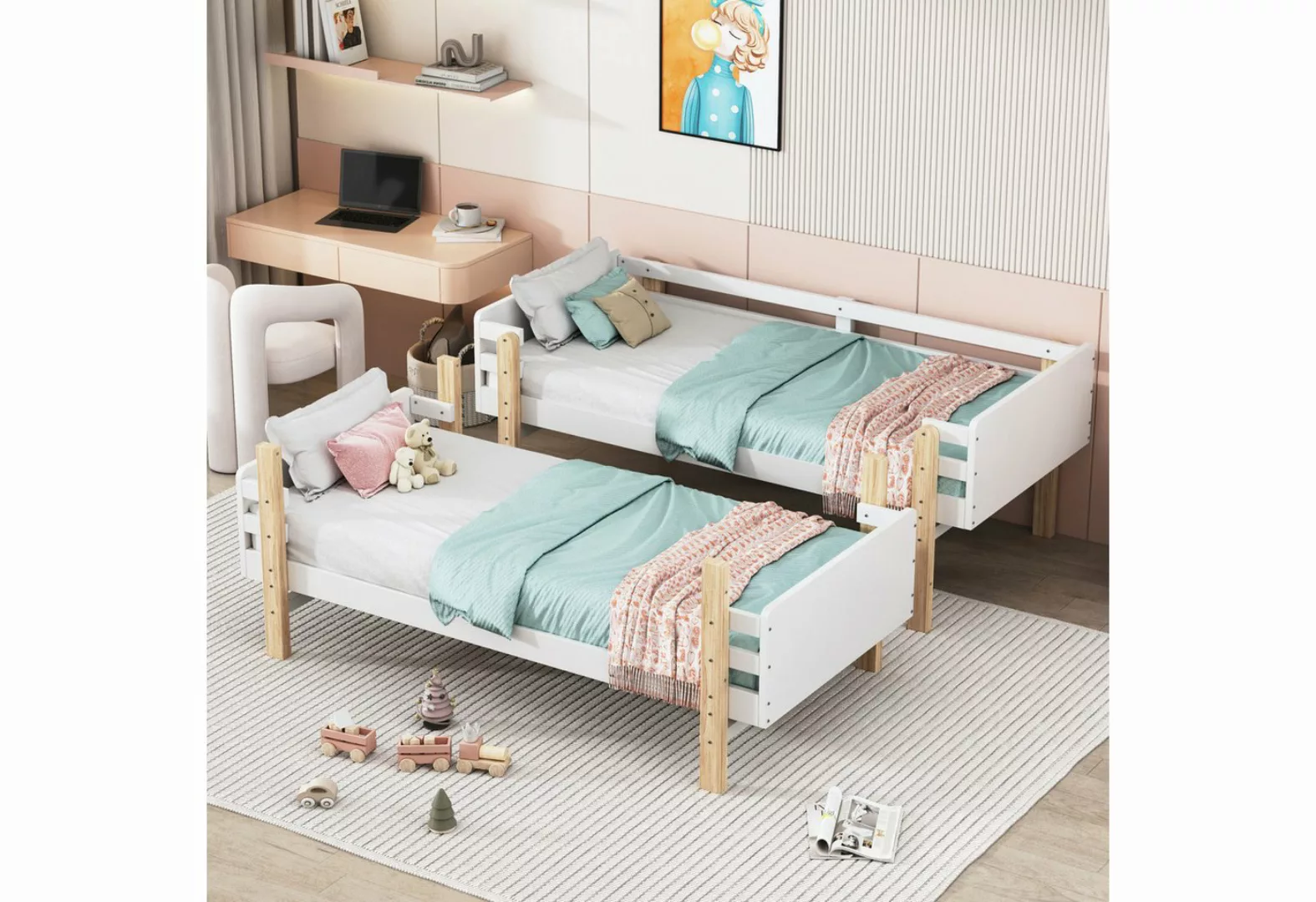 FUROKOY Etagenbett Kinderbett Bettrahmen aus Massivholz,Etagenbett 2-in-1-K günstig online kaufen