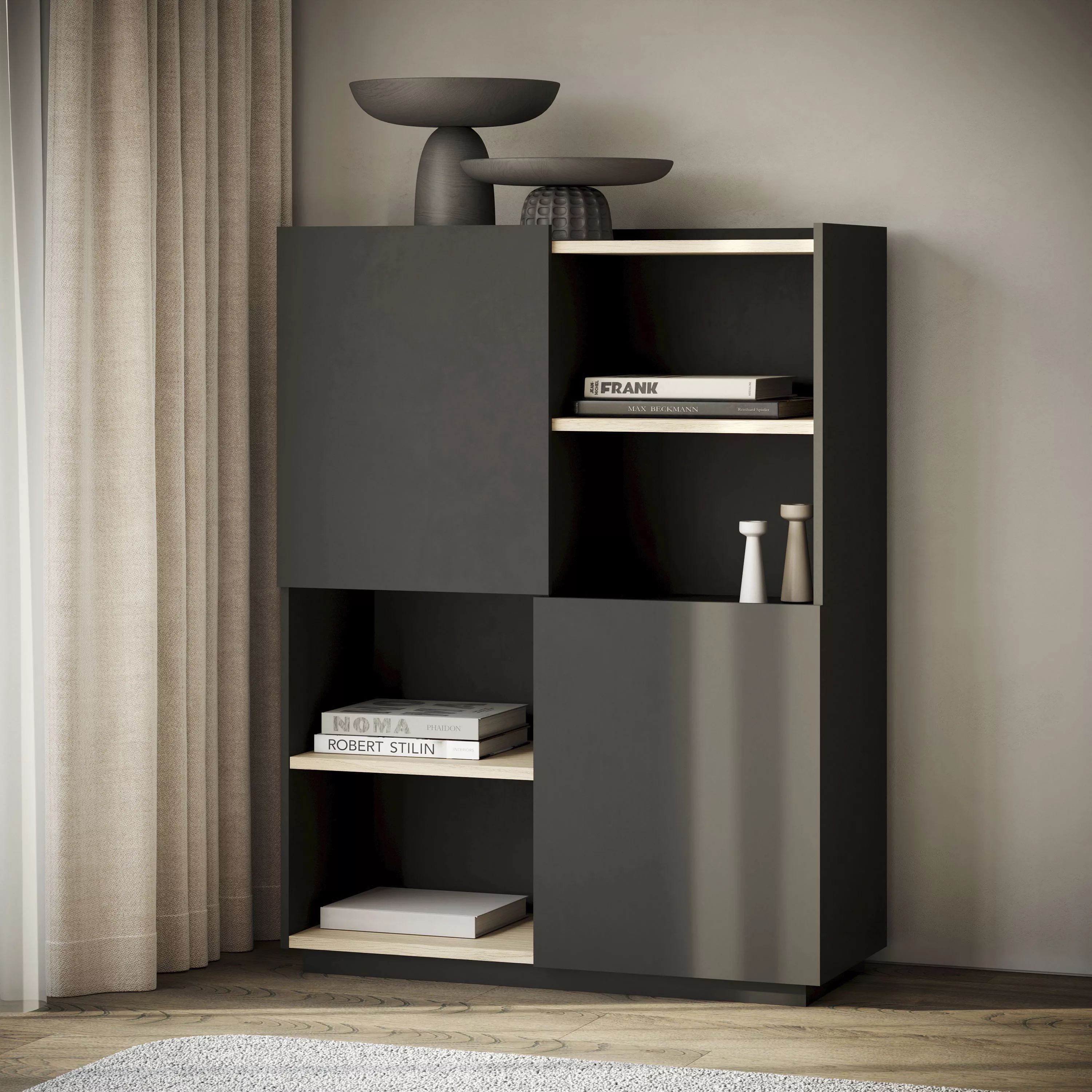 TemaHome Highboard "Nina", Stauraumschrank aus Echtholzfurnier mit Metallfü günstig online kaufen