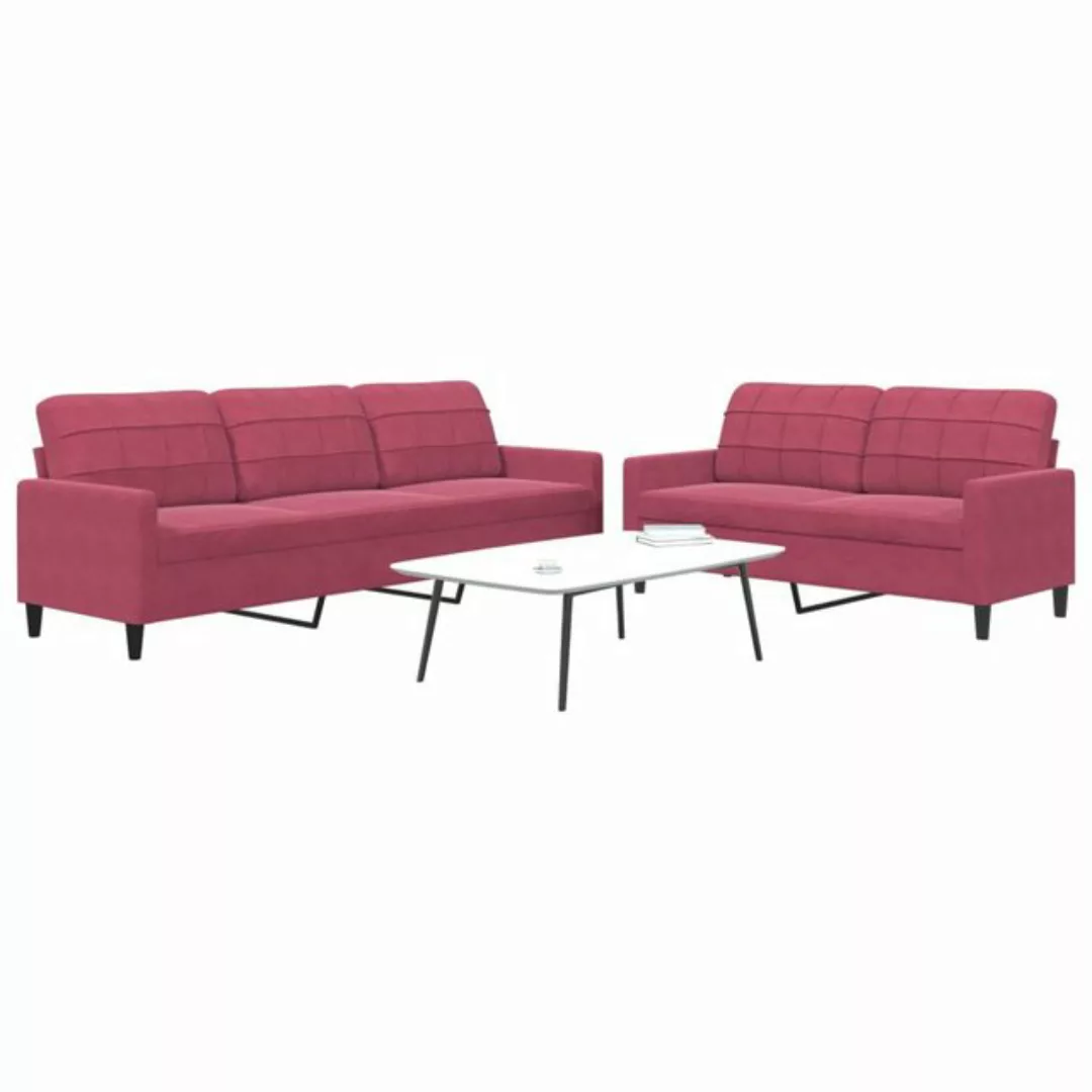 vidaXL Sofa Sofagarnitur mit Kissen Samt, Standard, Rot günstig online kaufen