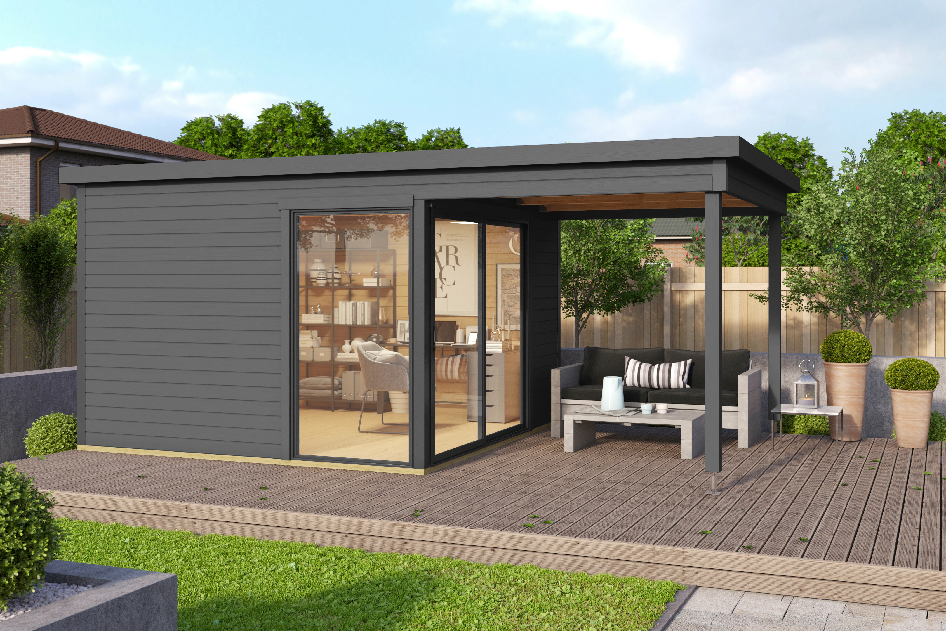LASITA MAJA Gartenhaus "Domeo 2, Carbongrau", (Set), mit Dachverlängerung günstig online kaufen
