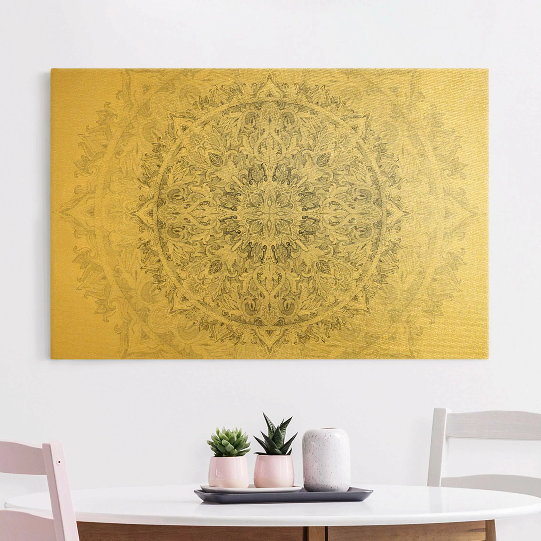 Leinwandbild Gold Mandala Aquarell Ornament Muster Schwarz-Weiß günstig online kaufen