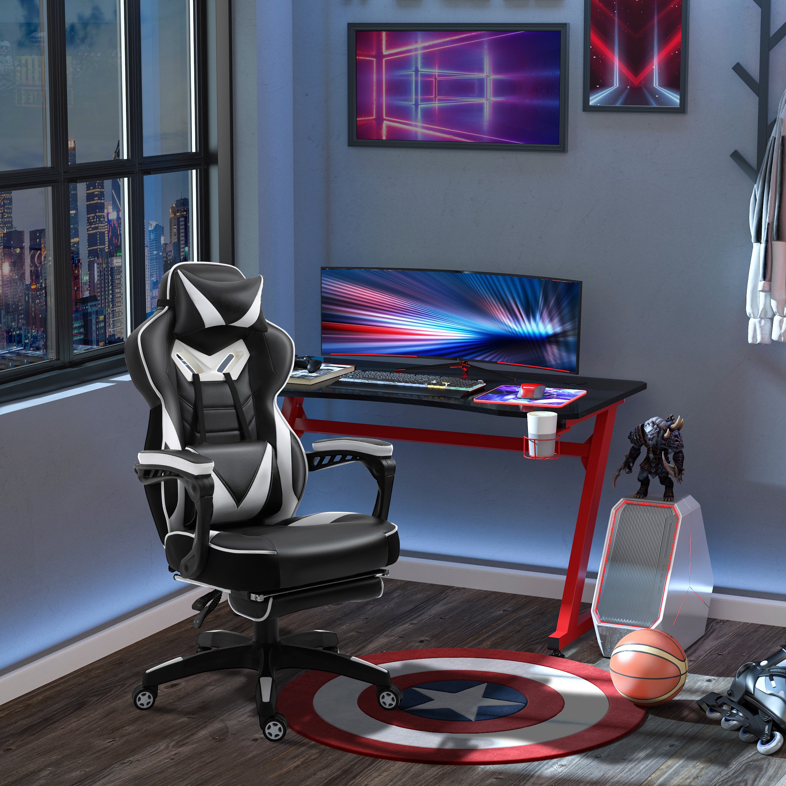 Vinsetto Ergonomischer Bürostuhl, Gaming Stuhl, Drehstuhl mit einziehbare F günstig online kaufen