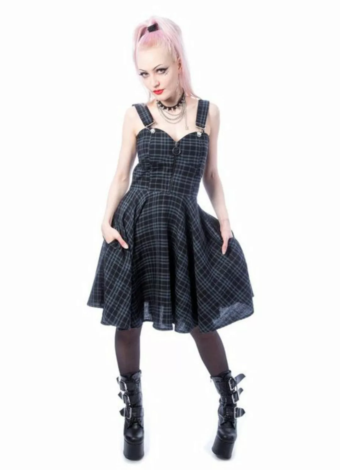 Heartless A-Linien-Kleid Zosia Dress Grau Kariert Cyber Punk Nu Goth Tartan günstig online kaufen