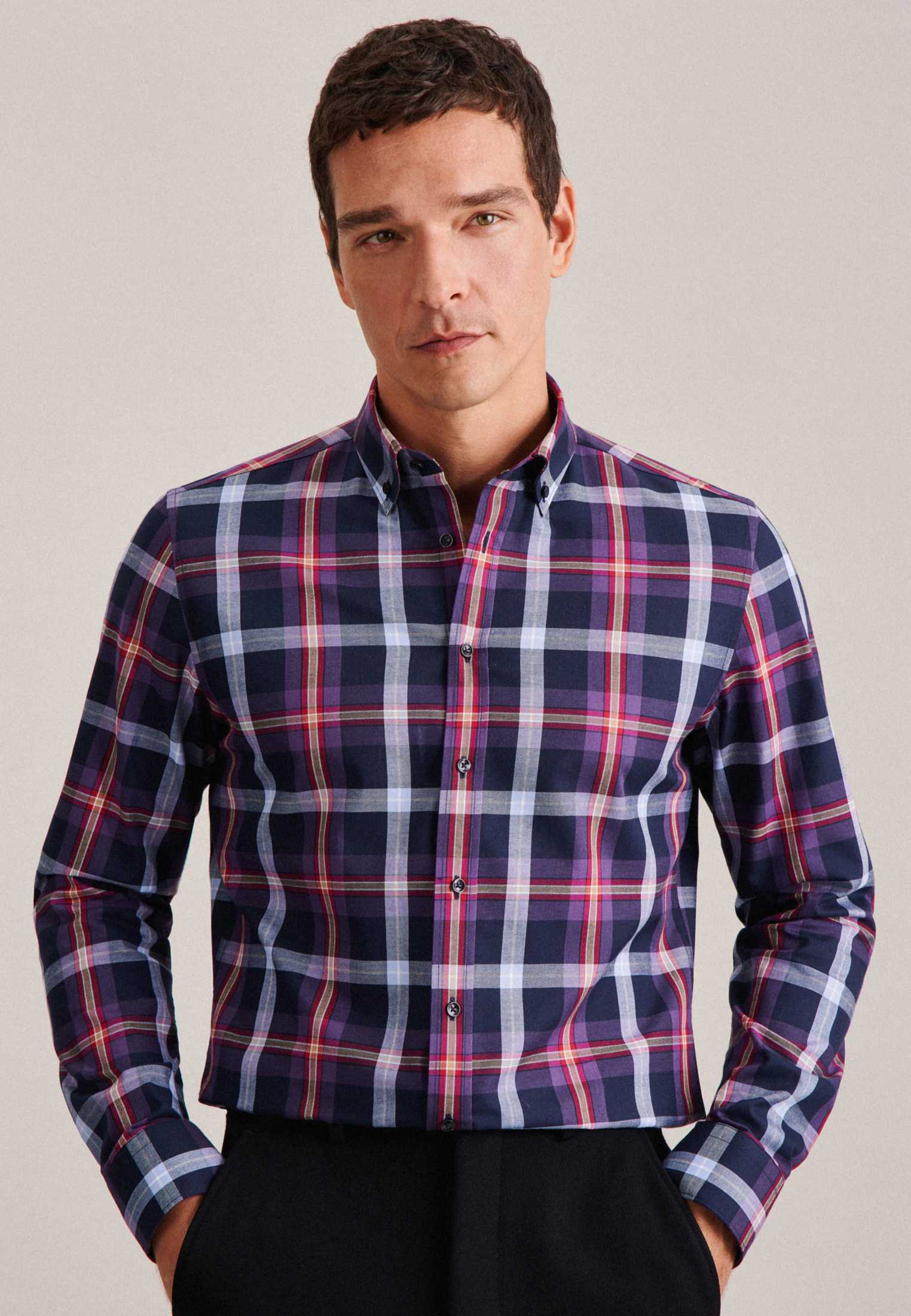 seidensticker Flanellhemd "Shaped", Shaped Langarm Button-Down-Kragen Karo günstig online kaufen