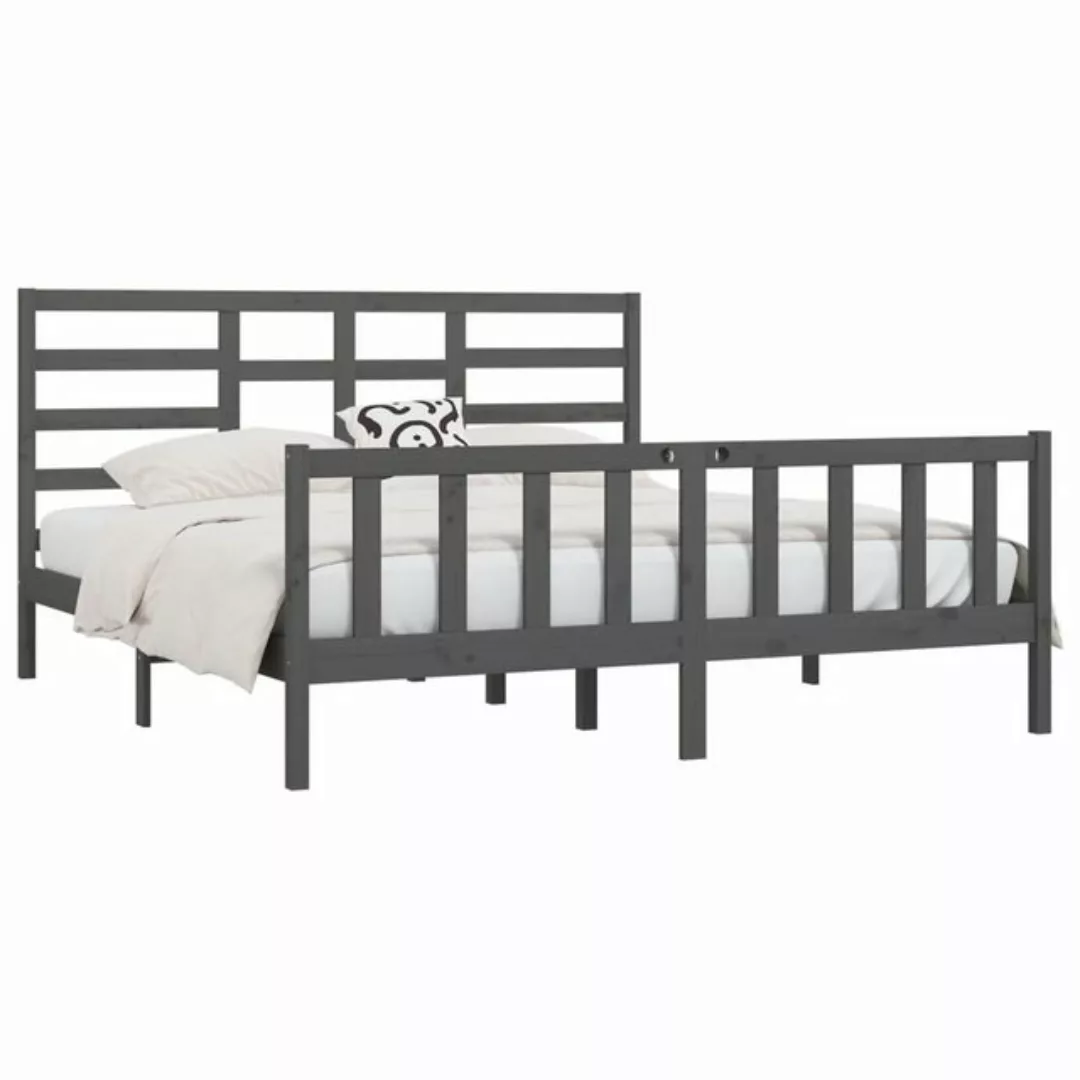 vidaXL Bett Massivholzbett Grau Kiefer 200x200 cm günstig online kaufen