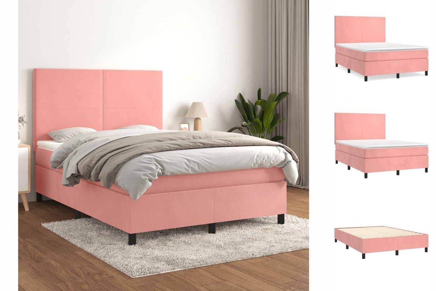 vidaXL Bettgestell Boxspringbett mit Matratze Rosa 140x200 cm Samt Bett Bet günstig online kaufen