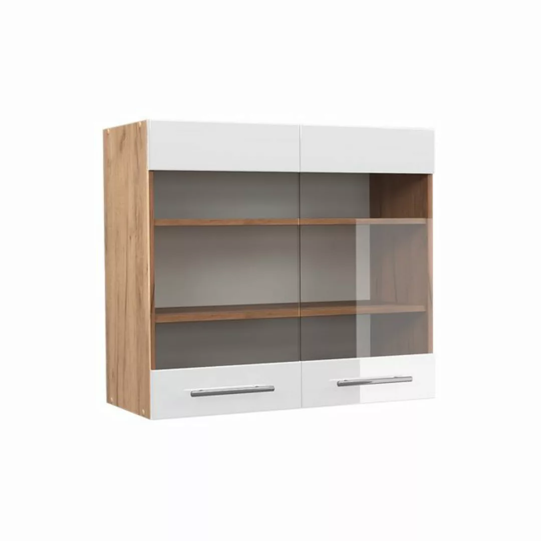 Vicco Glashängeschrank Fame-Line, Weiß Hochglanz/Goldkraft Eiche, 80 cm günstig online kaufen