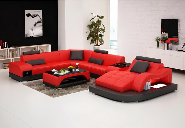 Xlmoebel Ecksofa Moderne U-Form Ledersofa Set mit Sessel und Couchtisch, He günstig online kaufen