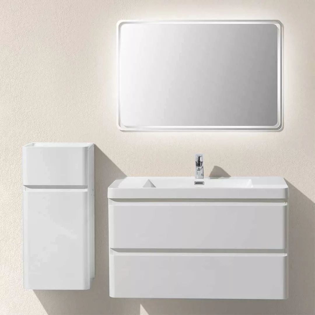 Design Badezimmer Set in Weiß Hochglanz LED Beleuchtung (dreiteilig) günstig online kaufen