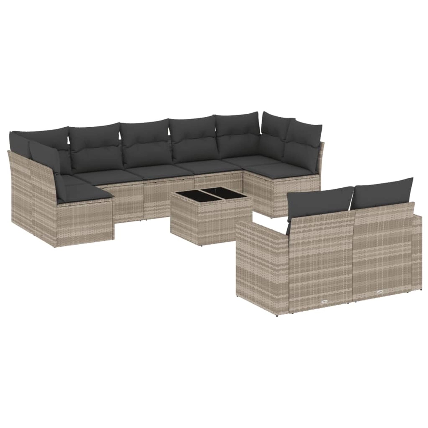 vidaXL 10-Tlg Garten-Sofagarnitur mit Kissen Hellgrau Poly Rattan 3219422 günstig online kaufen