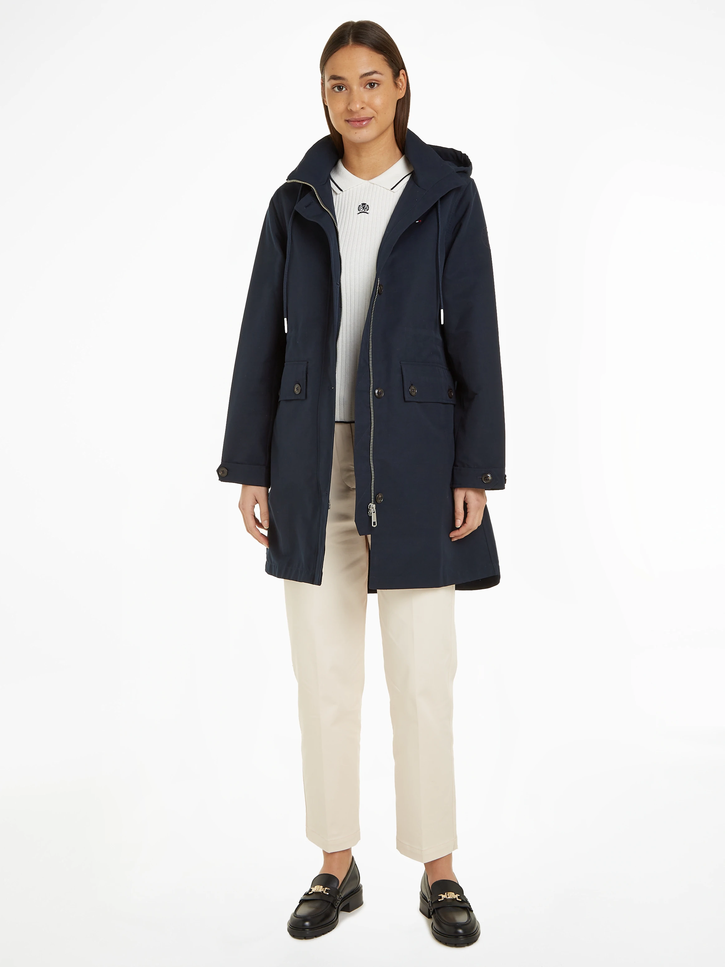 Tommy Hilfiger Parka "ESSENTIAL COTTON BLEND PARKA", mit Kapuze, mit Sturmr günstig online kaufen