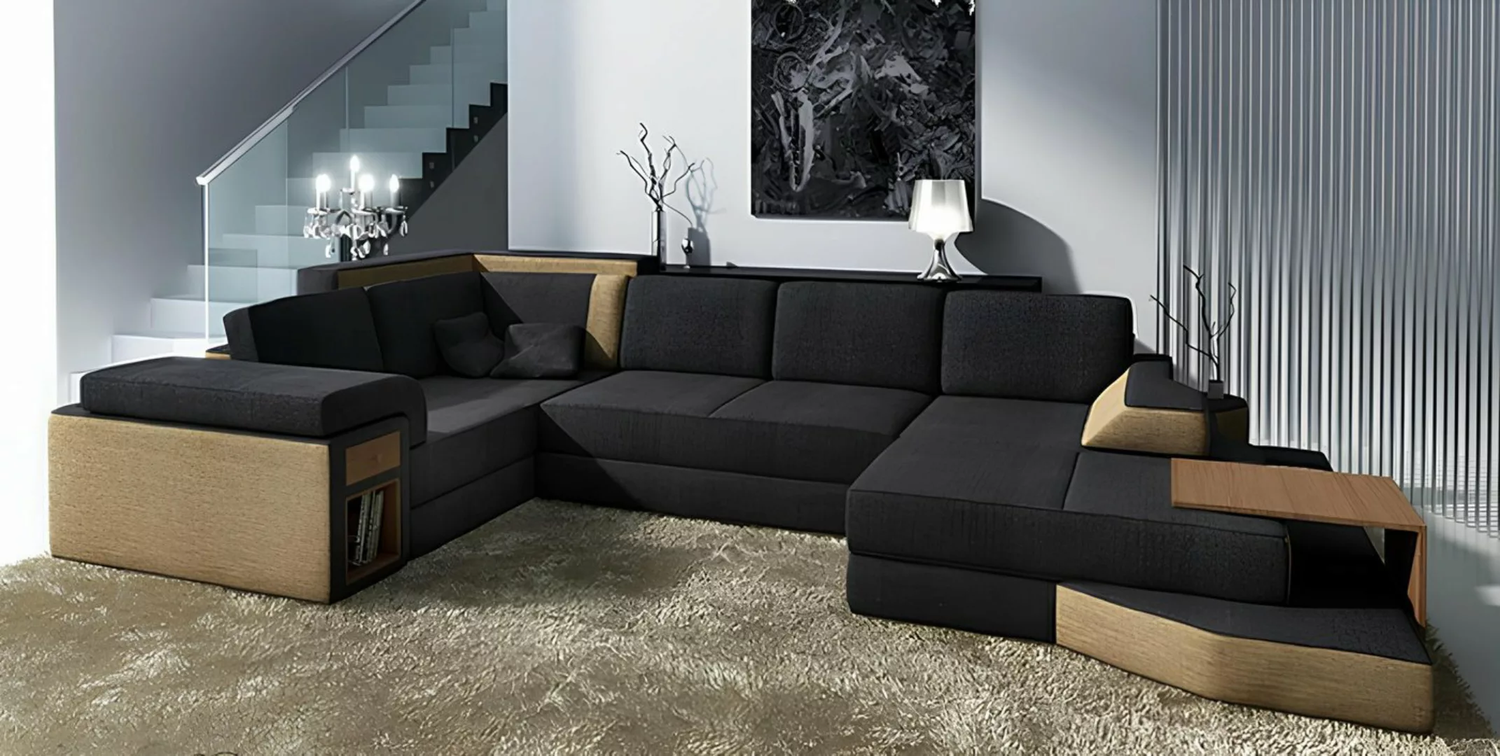 Xlmoebel Ecksofa Großes Design XXL-Sofa mit USB-Anschluss, Eckcouch Wohnlan günstig online kaufen