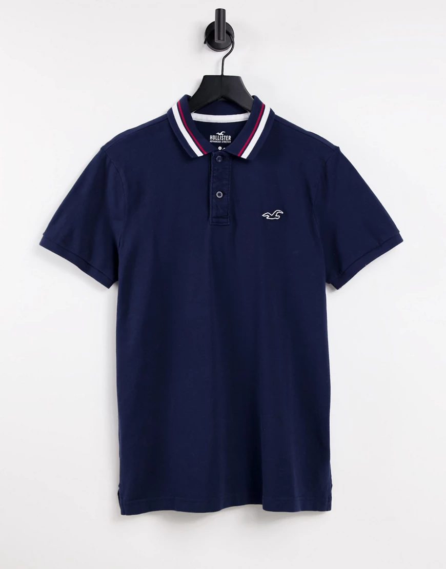 Hollister – Core – Pikee-Polohemd in Marineblau mit Markenlogo und Kontrast günstig online kaufen