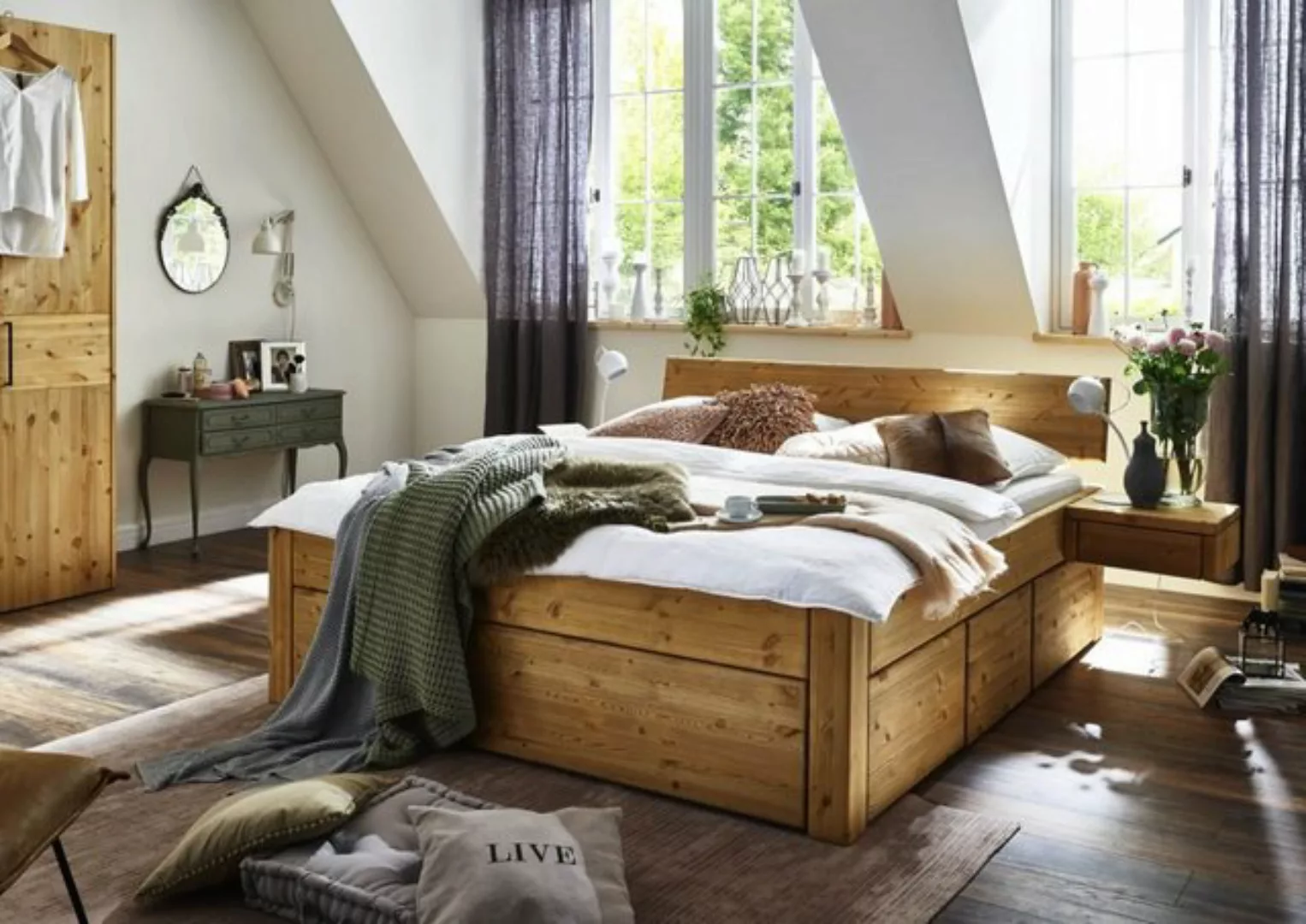 Natur24 Einzelbett Bett Randers 100x200 Kiefer mit Kopfteil 1 Schubkasten 2 günstig online kaufen