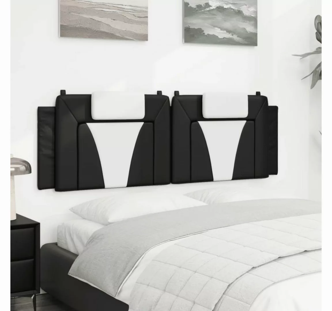 vidaXL Bett, Kopfteil-Kissen Schwarz und Weiß 160 cm Kunstleder günstig online kaufen