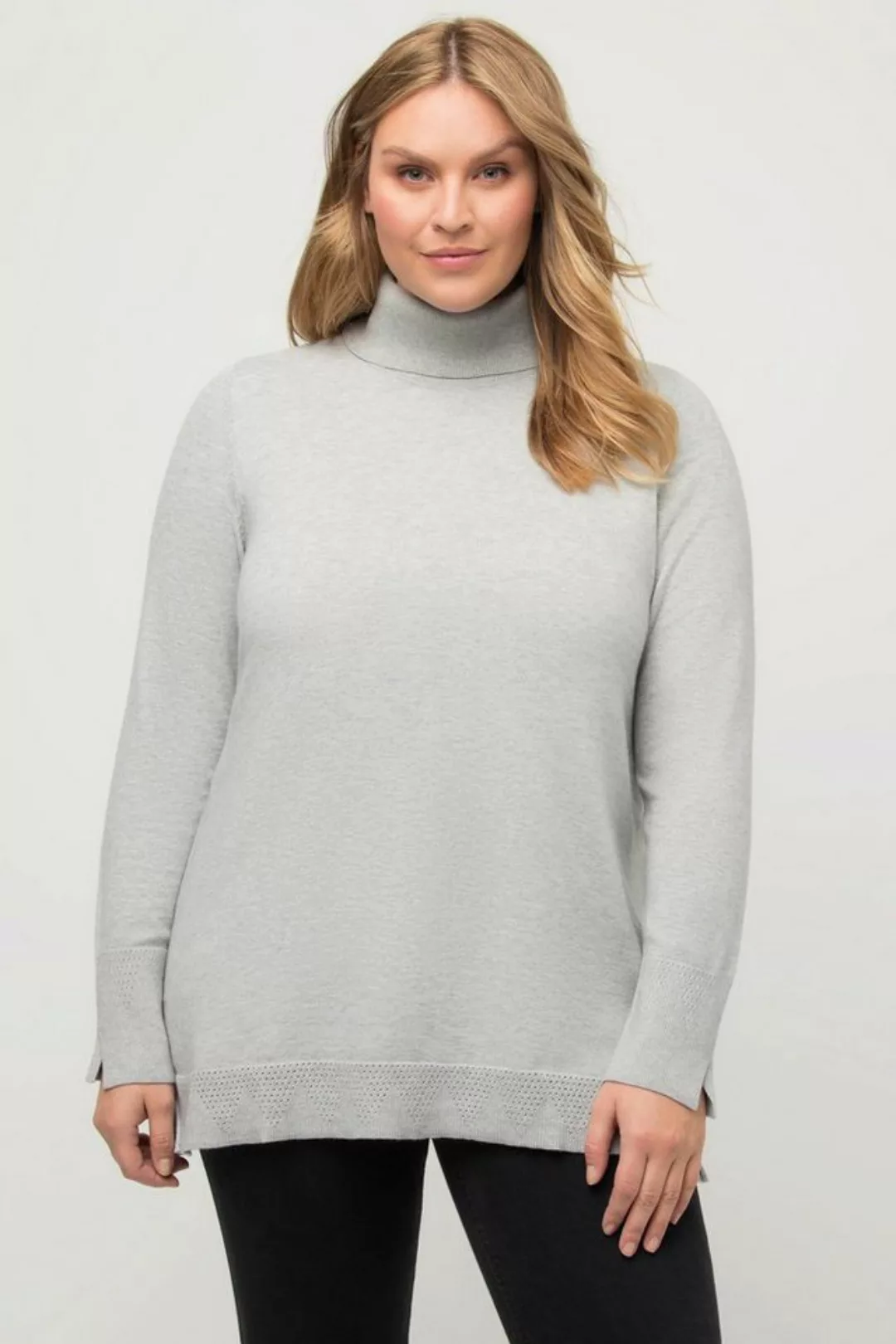 Ulla Popken Strickpullover Rollkragenpullover breite Rippbündchen Langarm günstig online kaufen