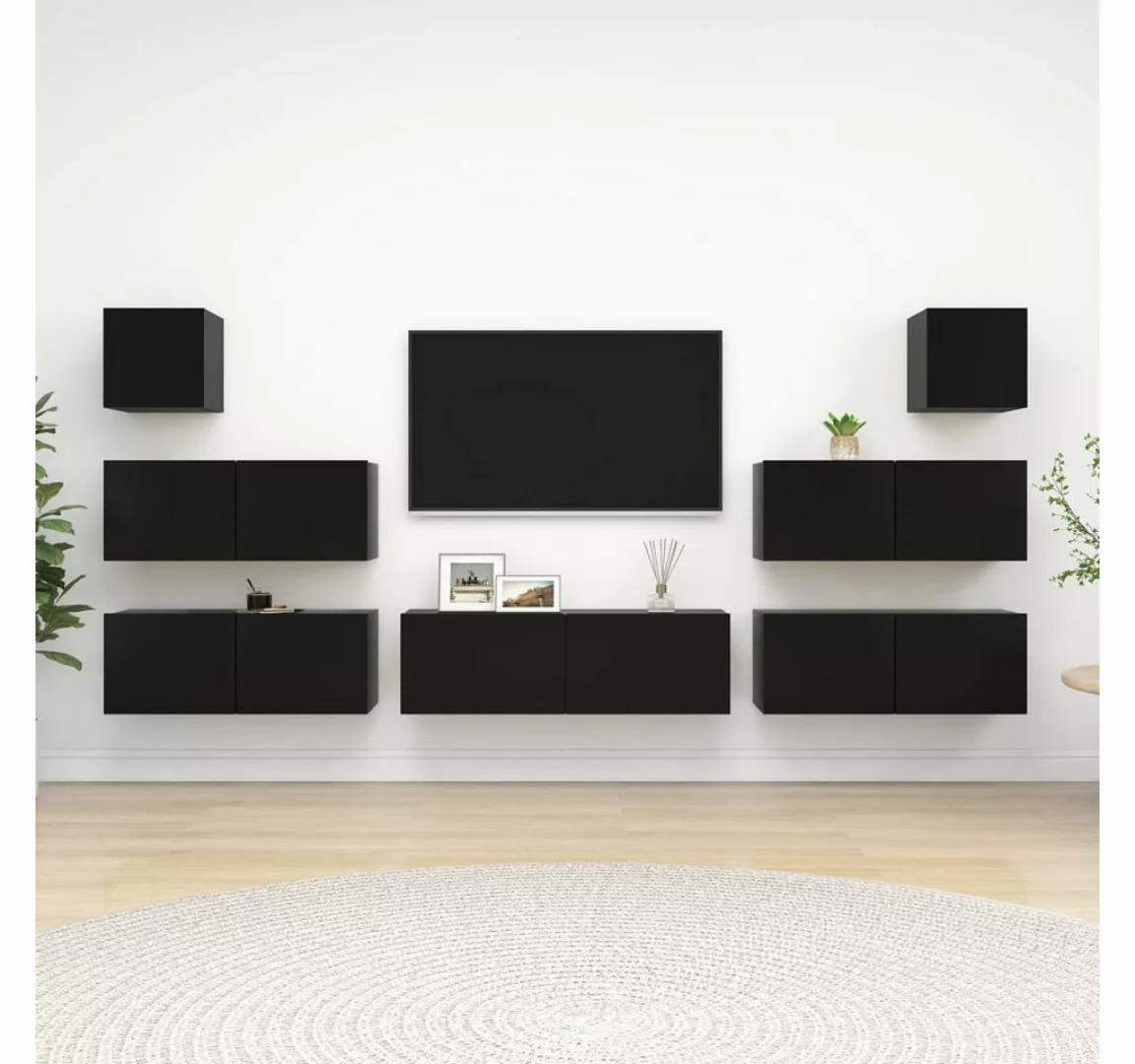 vidaXL TV-Schrank 7-tlg TV-Schrank-Set Schwarz Spanplatte TV-Konsole für Fe günstig online kaufen