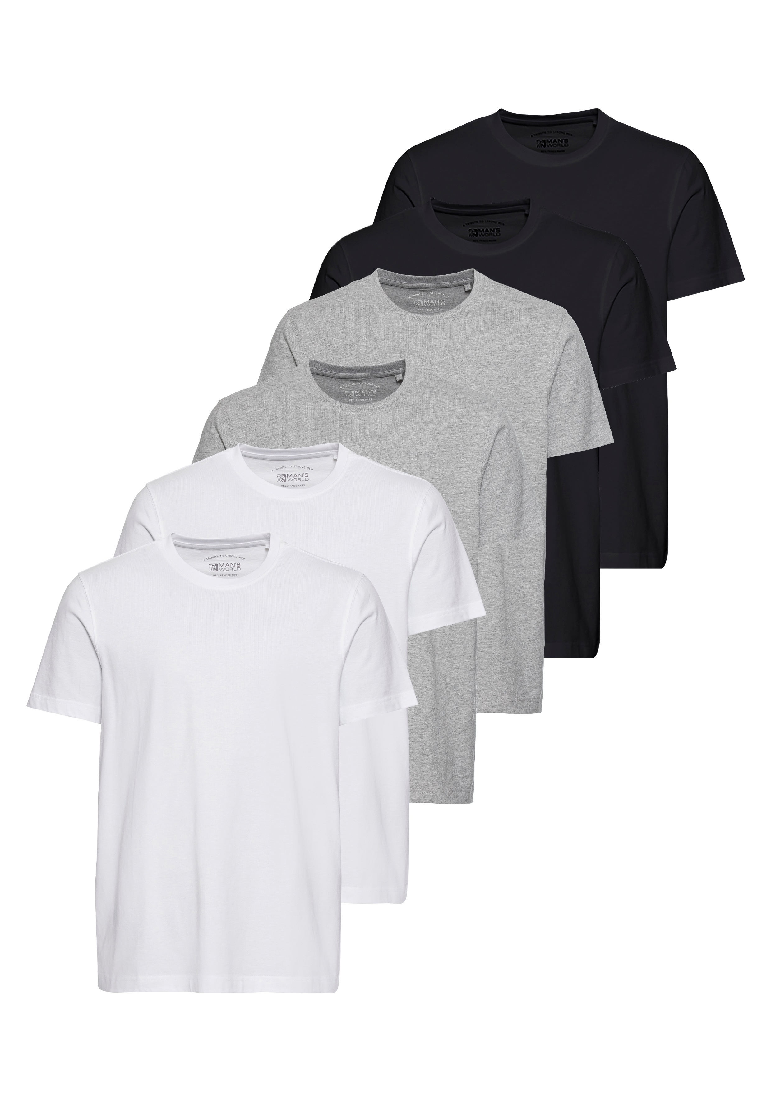 Mans World Rundhalsshirt, (Packung, 6 tlg., 6-er Pack), Kurzarm, unifarben, günstig online kaufen