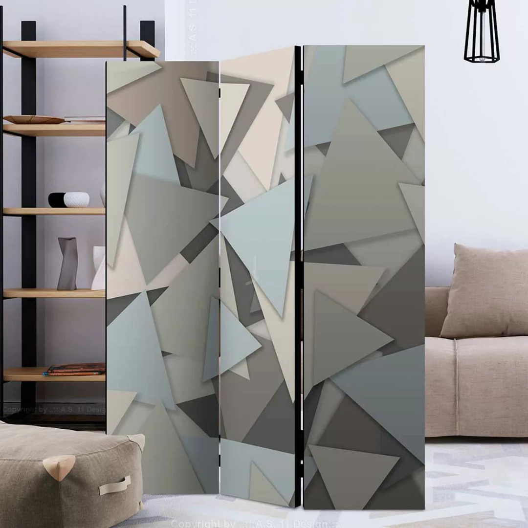 Paravent in Grautönen abstraktem Dreieck Muster günstig online kaufen