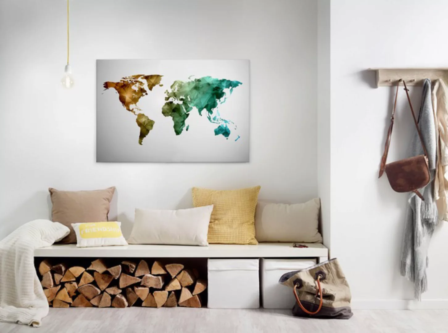 Bricoflor Leinwand Bild Mit Weltkarte Im Grafik Stil Modernes Wandbild Mit günstig online kaufen