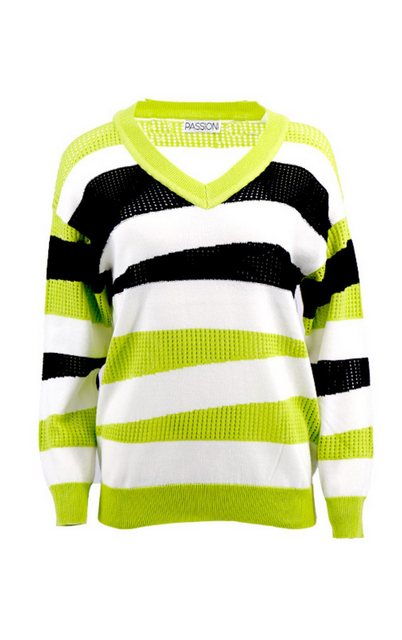 Passioni Streifenpullover Sommerpullover in Lime mit asymmetrischen Streife günstig online kaufen