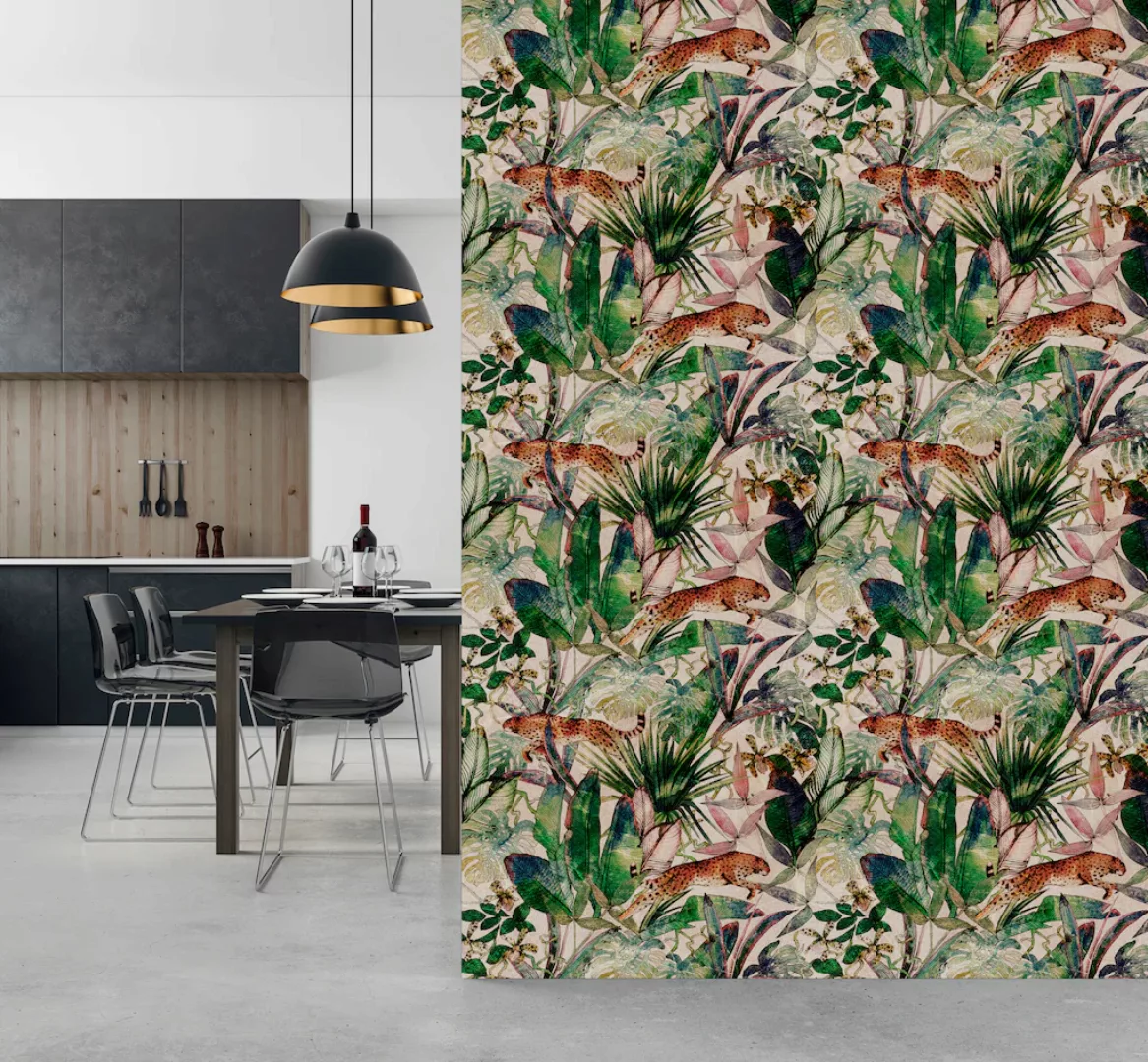 queence Vinyltapete »Lesley«, bedruckt-Motiv-botanisch-floral-gemustert-nat günstig online kaufen