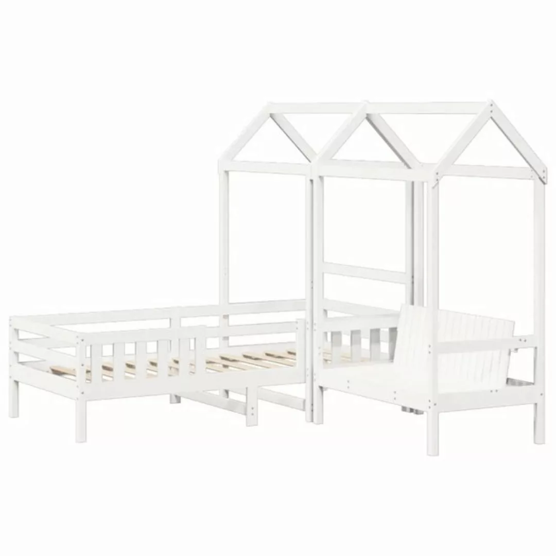 vidaXL Bett Massivholzbett und Bank mit Dach Weiß 90x190 cm Kiefernholz günstig online kaufen