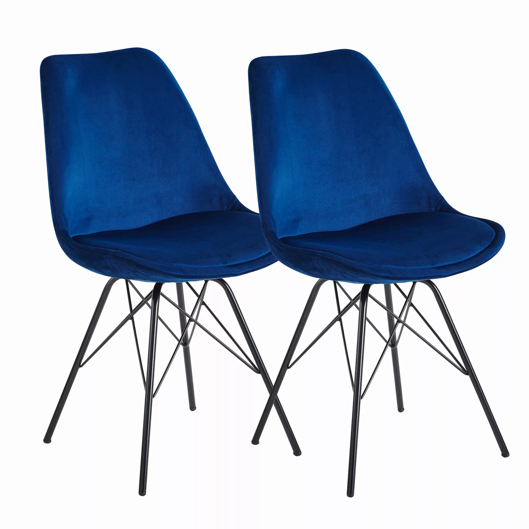 Esszimmerstuhl 2er Set Samt Blau Küchenstuhl mit schwarzen Beinen | Schalen günstig online kaufen