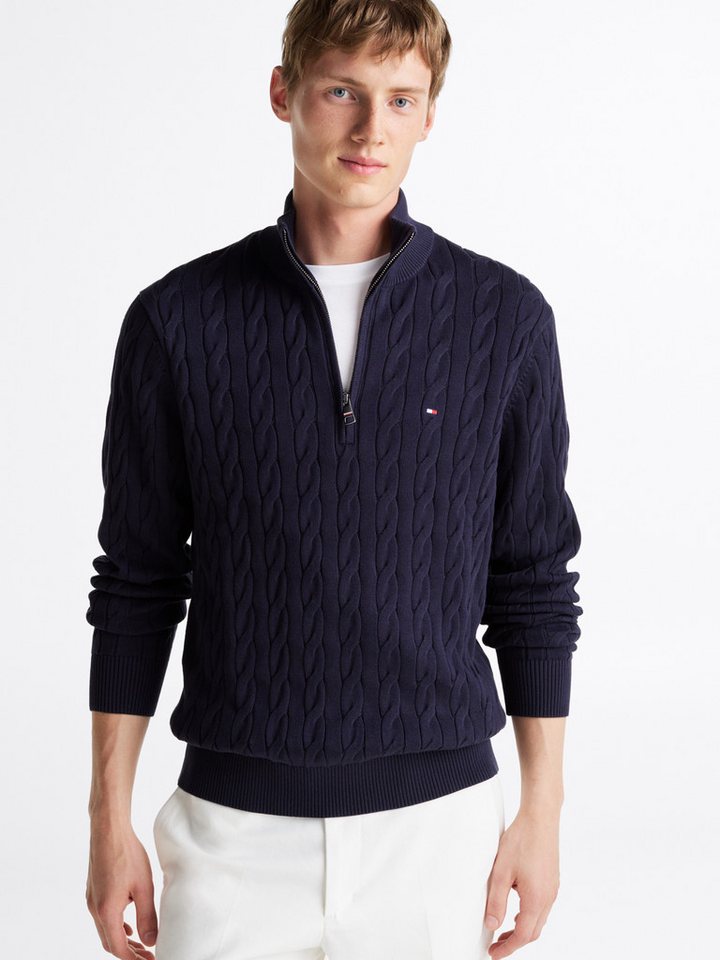 Tommy Hilfiger Strickpullover CLASSIC COTTON CABLE ZIP MOCK mit modischem Z günstig online kaufen