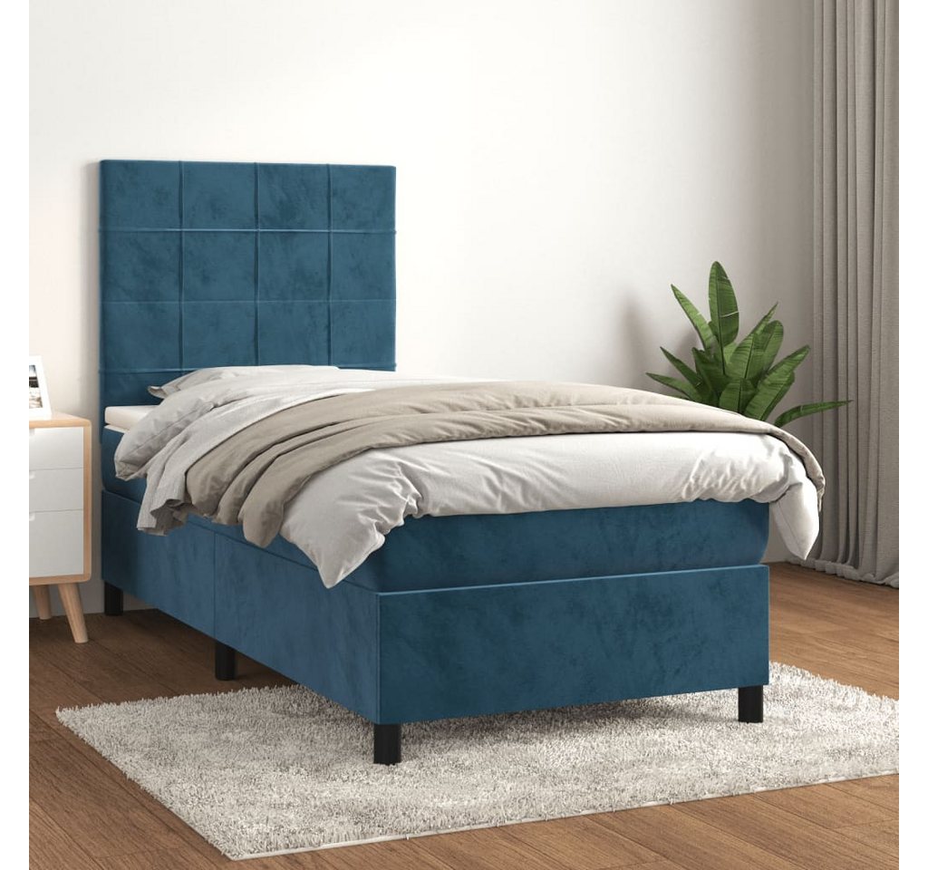 vidaXL Boxspringbett Boxspringbett mit Matratze Dunkelblau 100x200 cm Samt günstig online kaufen