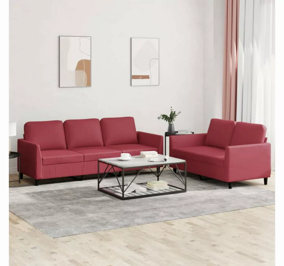 vidaXL Sofa, 2-tlg. Sofagarnitur mit Kissen Weinrot Kunstleder günstig online kaufen