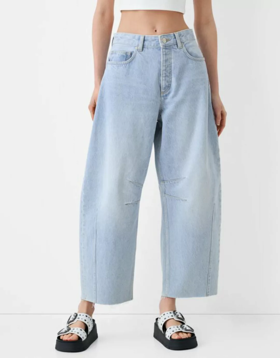 Bershka Barrel-Jeans Damen 34 Ausgewaschenes Blau günstig online kaufen