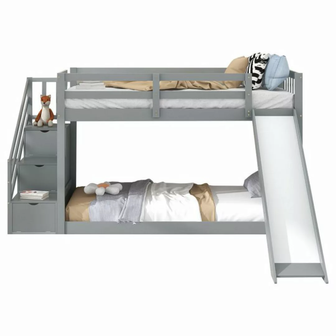 MODFU Etagenbett Kinderbett mit Treppe und Rutsche, Einzelbett, Holzbett (R günstig online kaufen