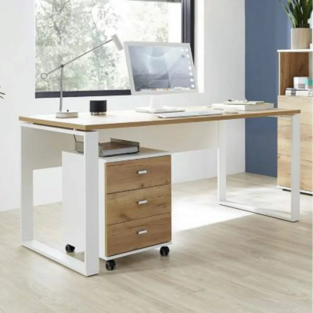 Lomadox Büro Schreibtisch mit Metallkufen und Rollcontainer  GENT-01 Navarr günstig online kaufen