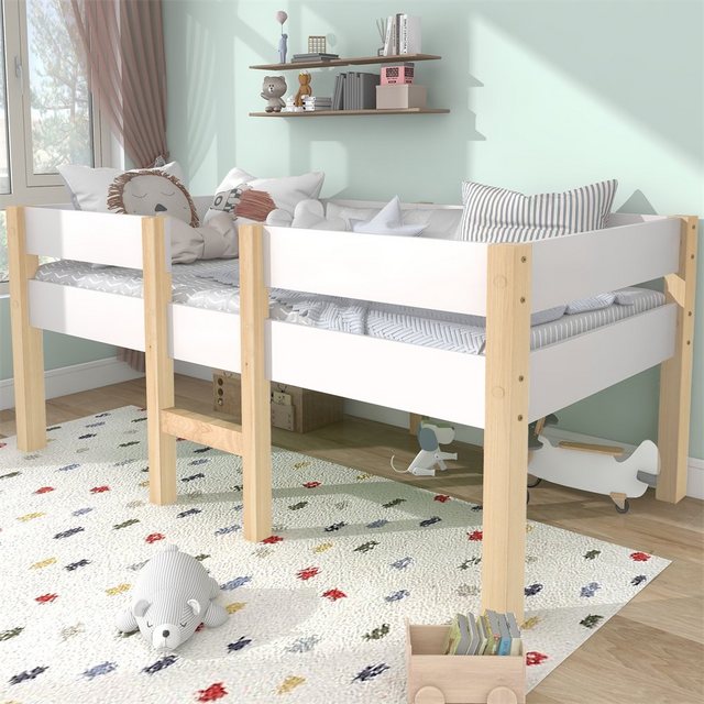 XDeer Kinderbett Jugendbett Rausfallschutz Kiefer Vollholz 90x190 cm Weiß E günstig online kaufen