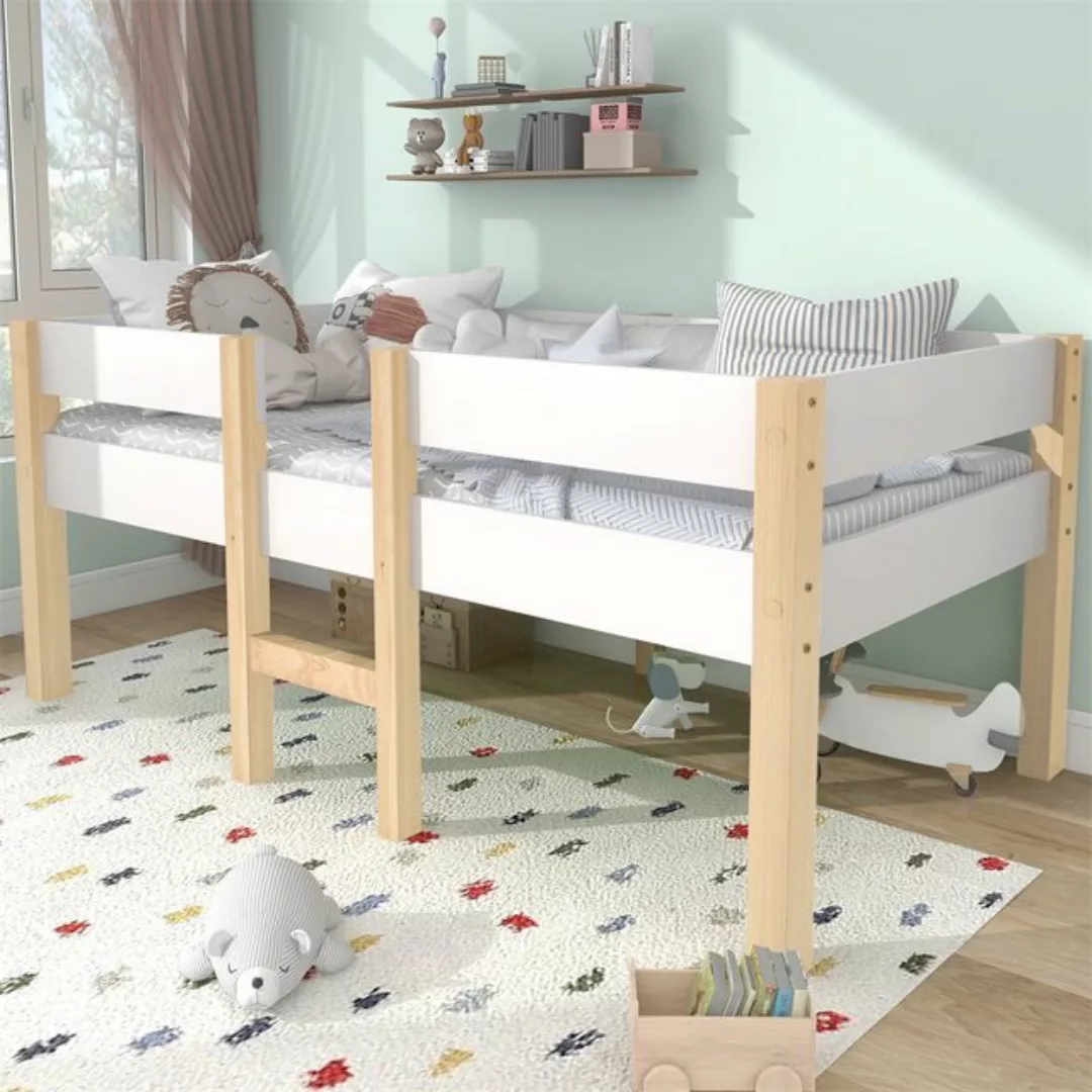 XDeer Kinderbett Jugendbett Rausfallschutz Kiefer Vollholz 90x200 cm Weiß E günstig online kaufen