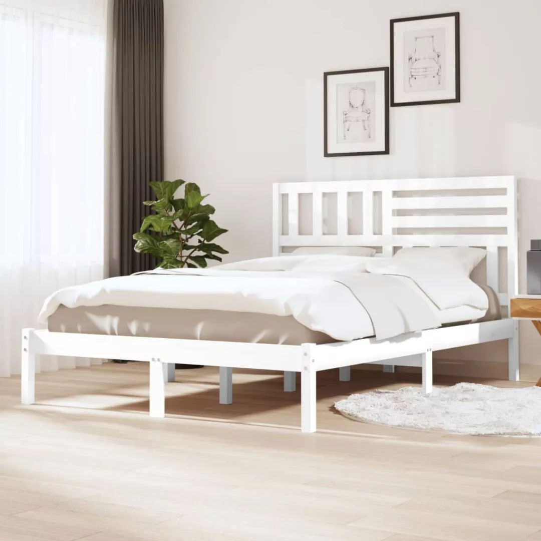 vidaXL Bettgestell Massivholzbett Weiß Kiefer 135x190 cm 4FT6 Double Bett B günstig online kaufen