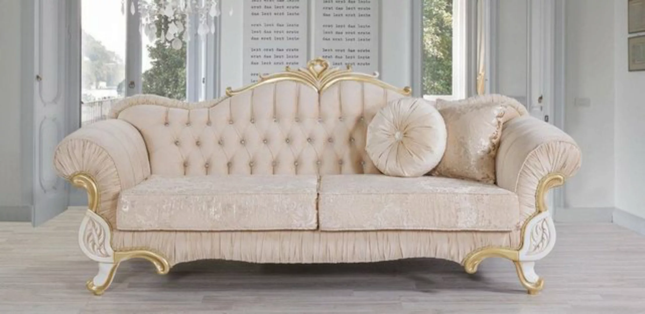 Casa Padrino Sofa Barock Sofa Beige / Weiß / Gold 228 x 105 x H. 85 cm - Ed günstig online kaufen