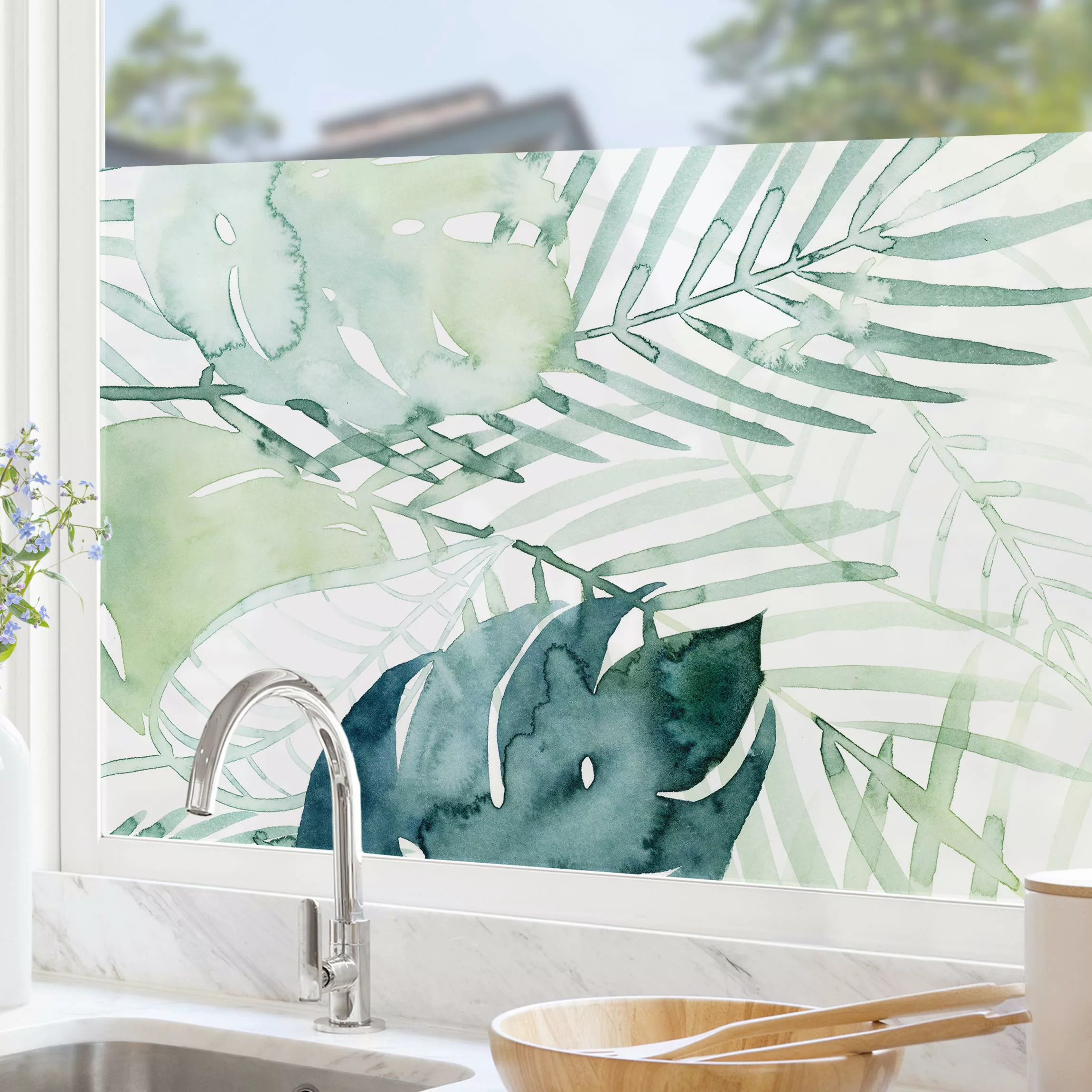 Fensterfolie Palmwedel in Wasserfarbe I günstig online kaufen