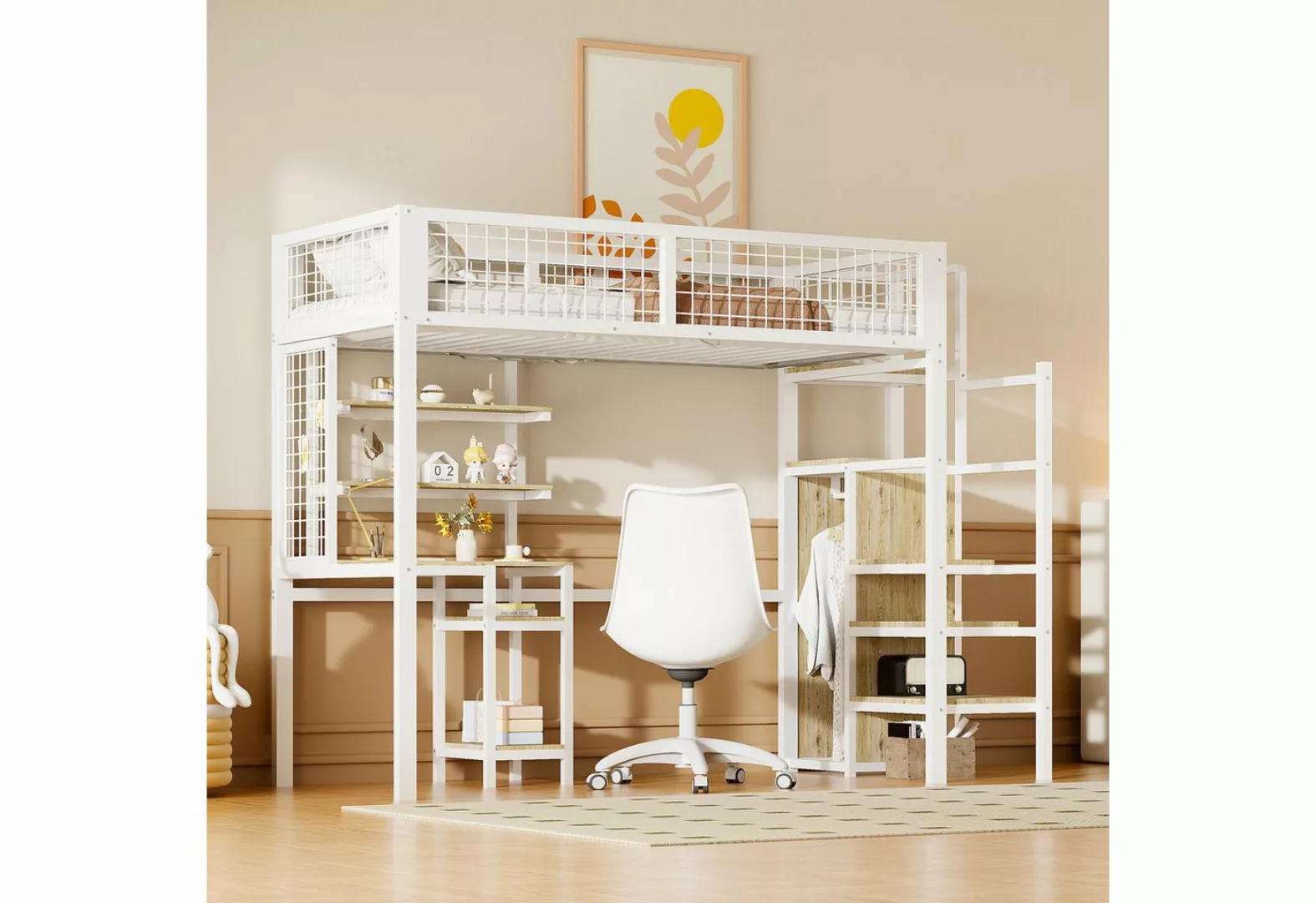 Rutaqian Hochbett Hochbett 90x200 mit Sicherheitsleiter Kinderbett mit Eise günstig online kaufen