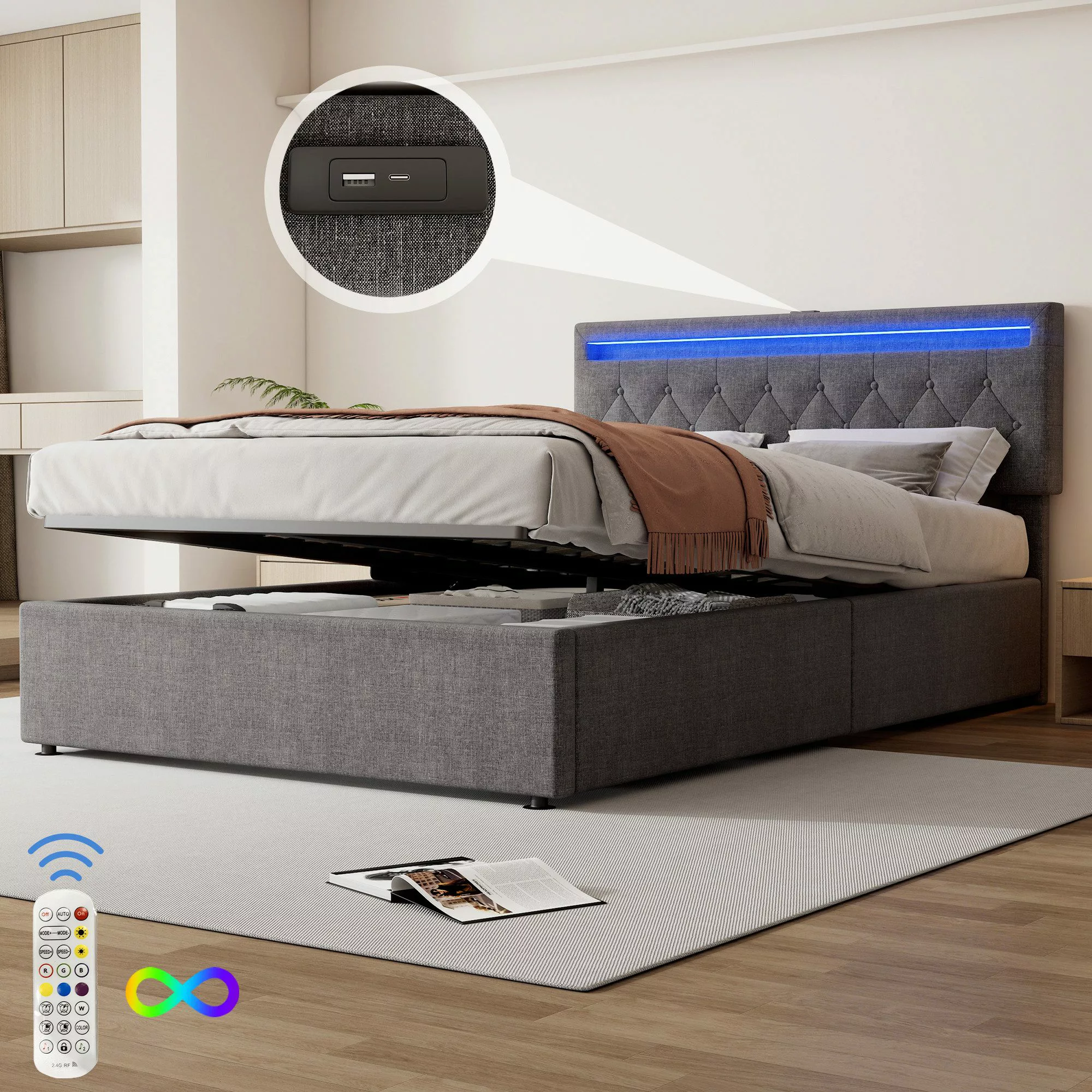 TavilaEcon Boxspringbett Polsterbett mit Bettkasten, höhenverstellbares günstig online kaufen