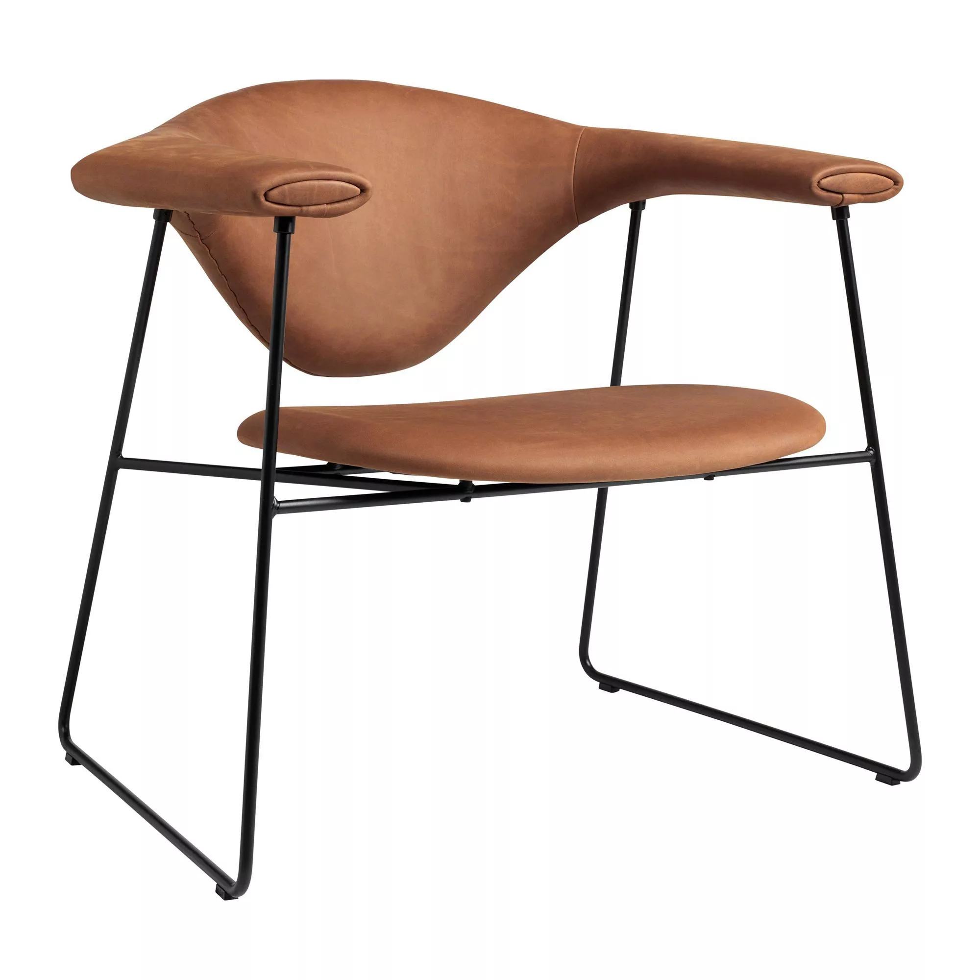 Gubi - Masculo Lounge Chair Sessel Leder - cognac/Gestell schwarz/Leder Dun günstig online kaufen